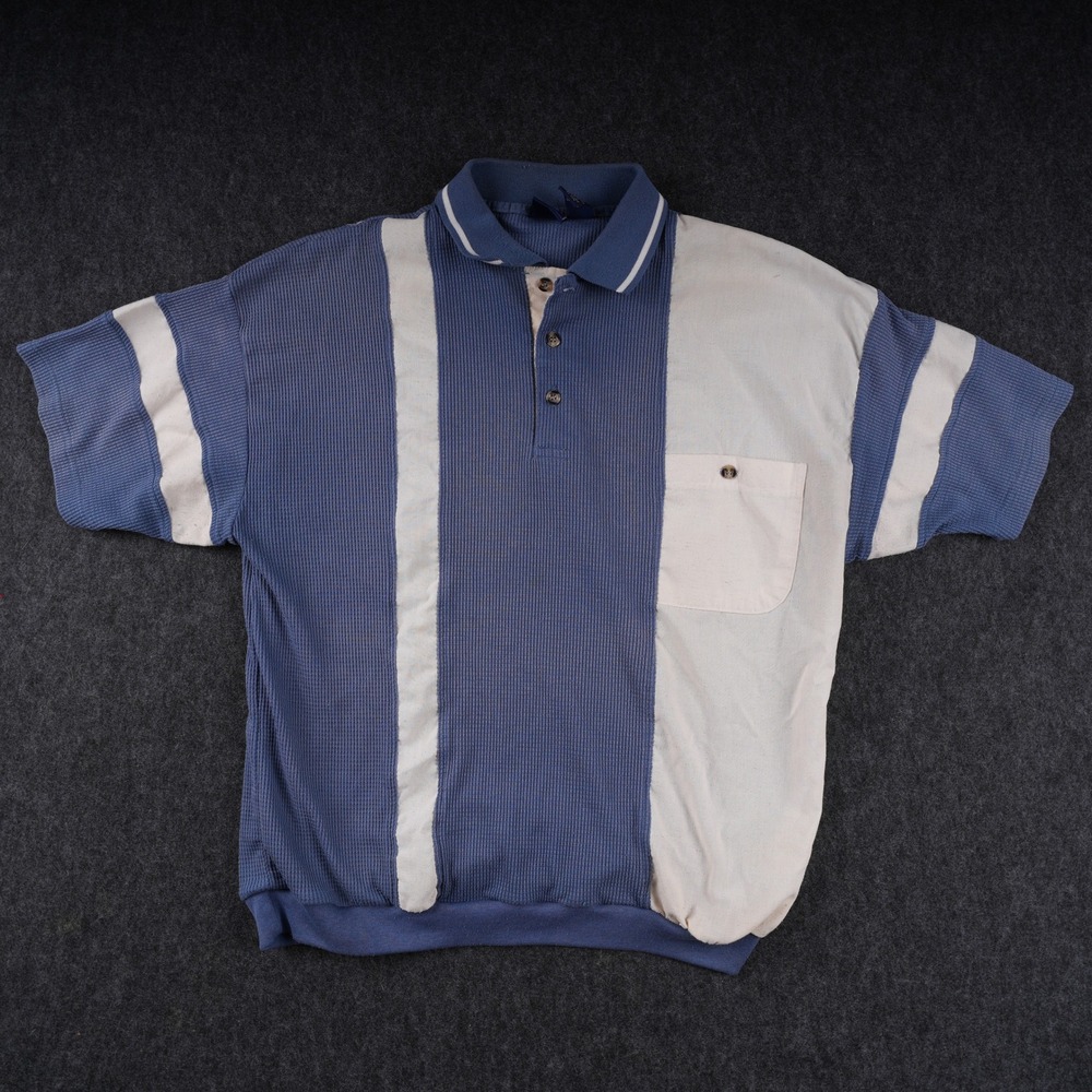 Envoy Polo Shirt Mens Large Blue Good Vintage Colorblock Waffle Knit Retro